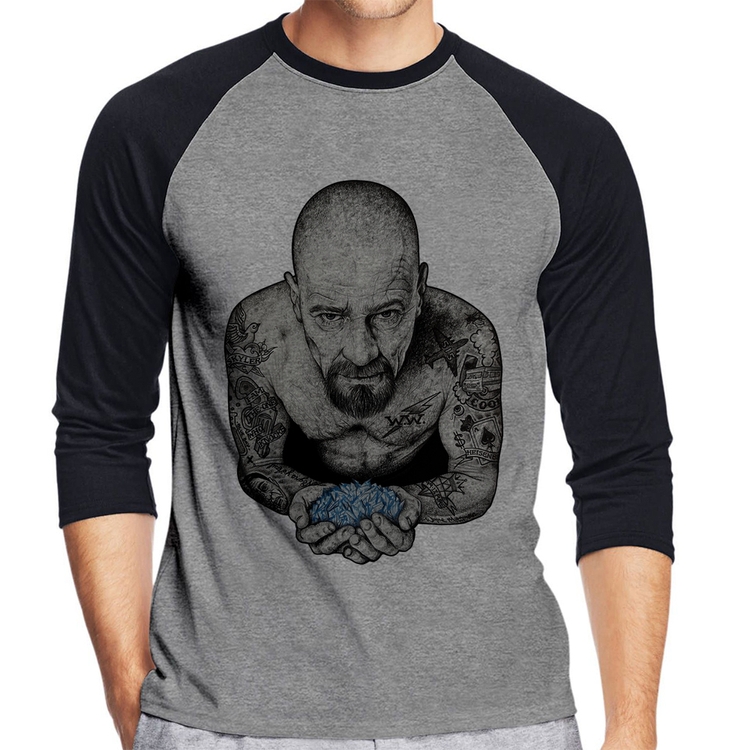 Camiseta Raglan Walter White Tattoo Heisenberg Manga 3/4 - Cinza/Preto