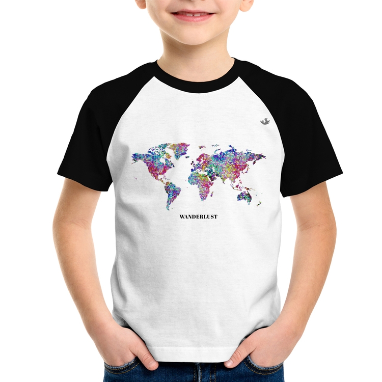 Camiseta Raglan Infantil Mapa mundi mosaico
