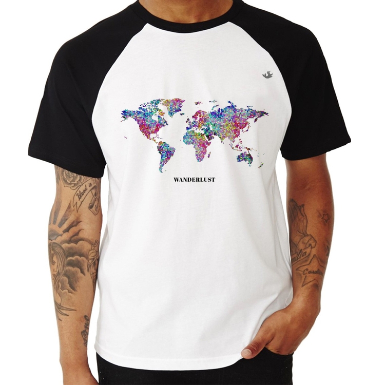 Camiseta Raglan Mapa mundi mosaico