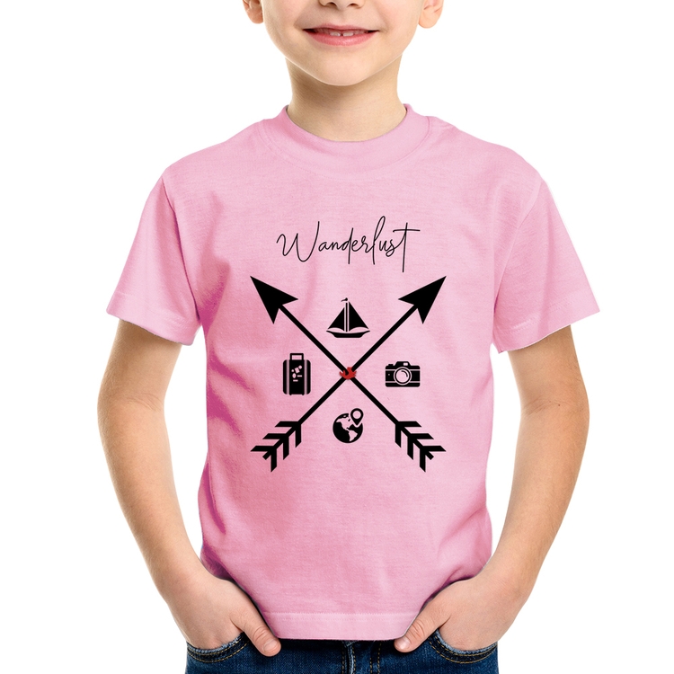Camiseta Infantil Wanderlust Veleiro - Rosa Bebê