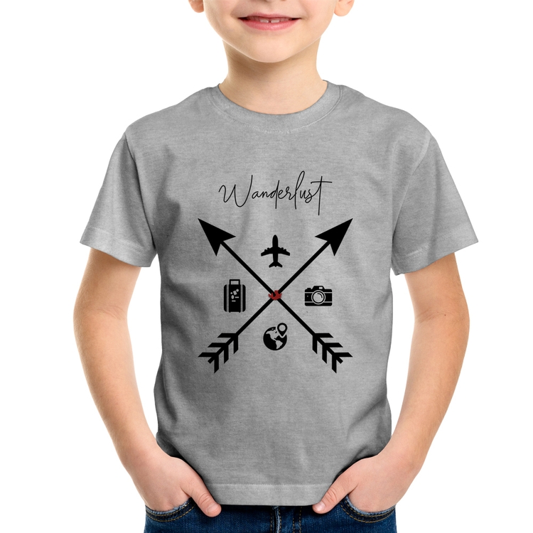 Camiseta Infantil Wanderlust - Cinza