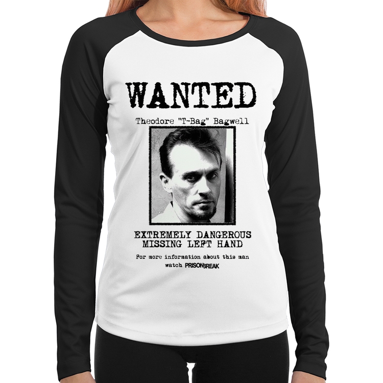 Baby Look Raglan Wanted T-Bag Manga Longa