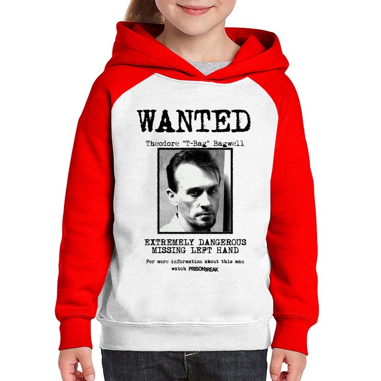 Moletom Infantil Wanted T-Bag - Branco/Vermelho