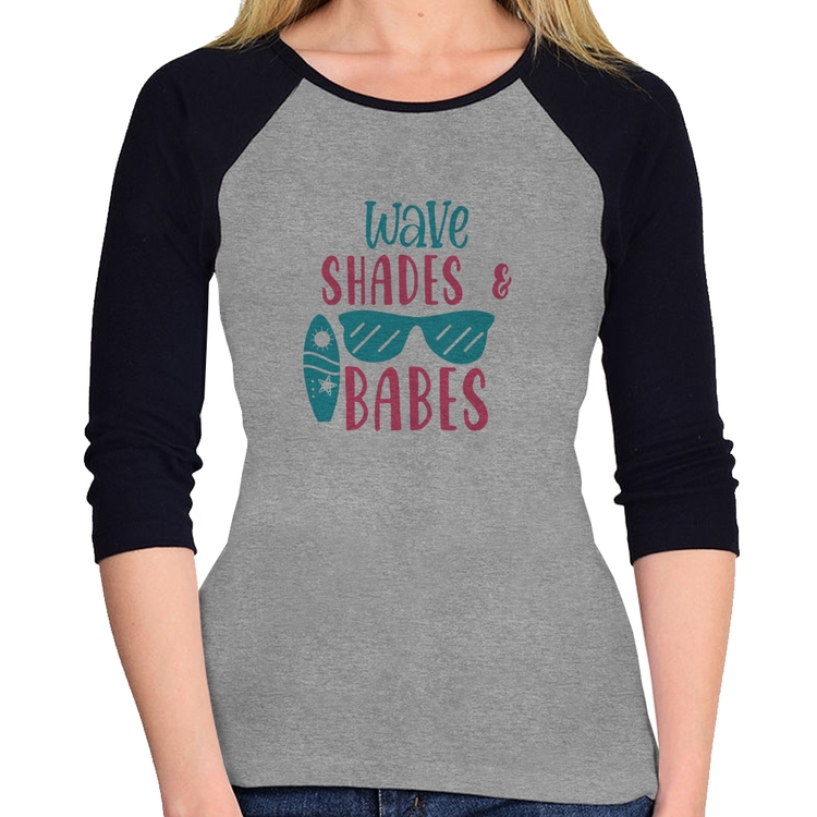 Baby Look Raglan Wave Shades e Babes Manga 3/4 - Cinza/Preto
