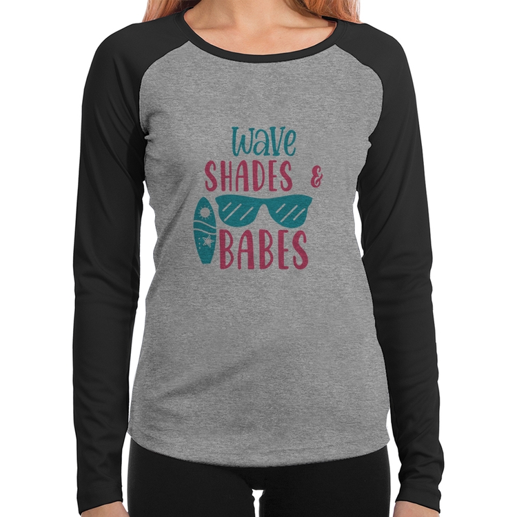 Baby Look Raglan Wave Shades e Babes Manga Longa - Cinza/Preto
