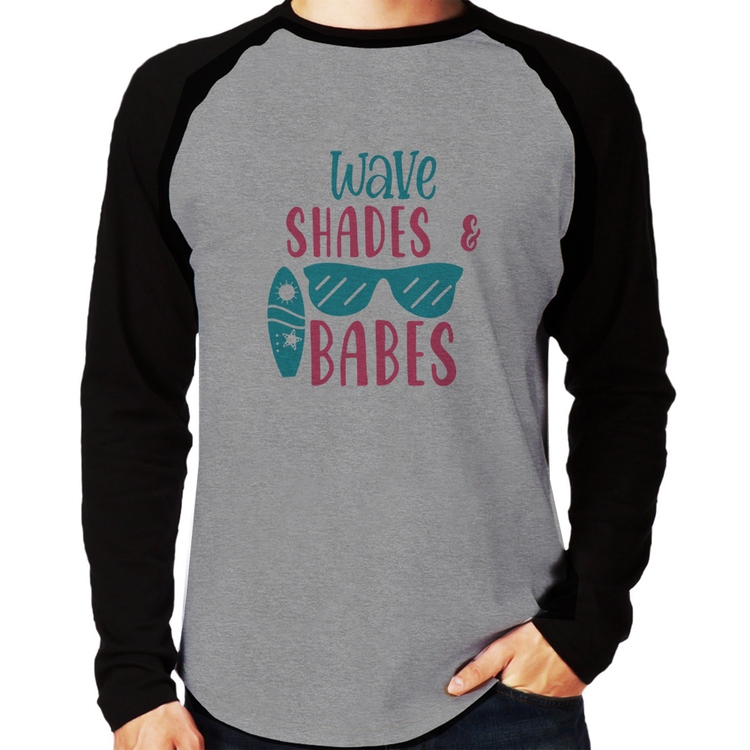Camiseta Raglan Wave Shades e Babes Manga Longa - Cinza/Preto