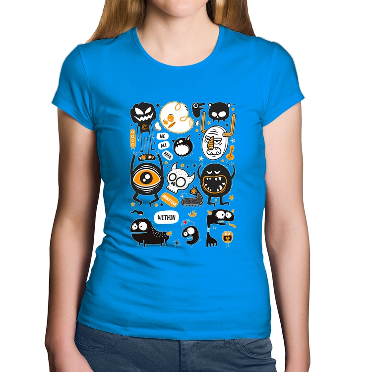 Baby Look Algodão We all have monsters within - Azul