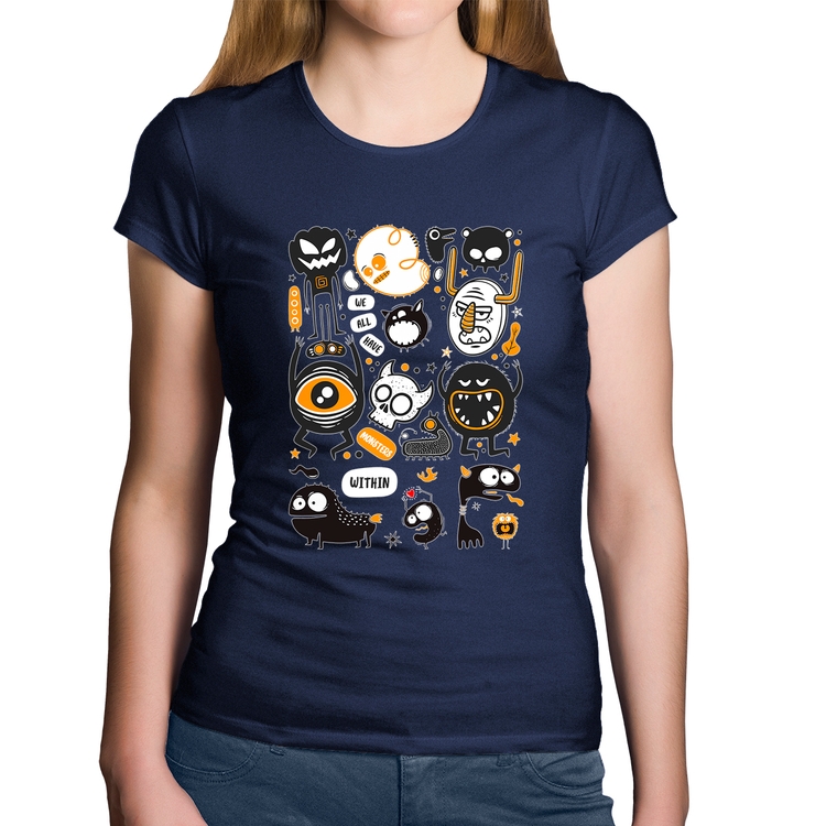 Baby Look Algodão We all have monsters within - Marinho