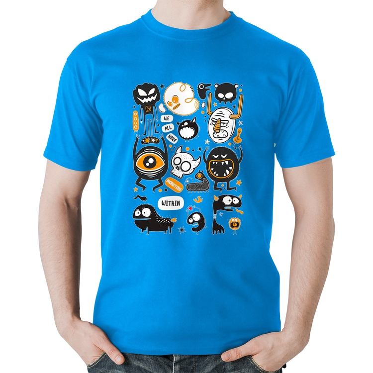 Camiseta Algodão We all have monsters within - Azul