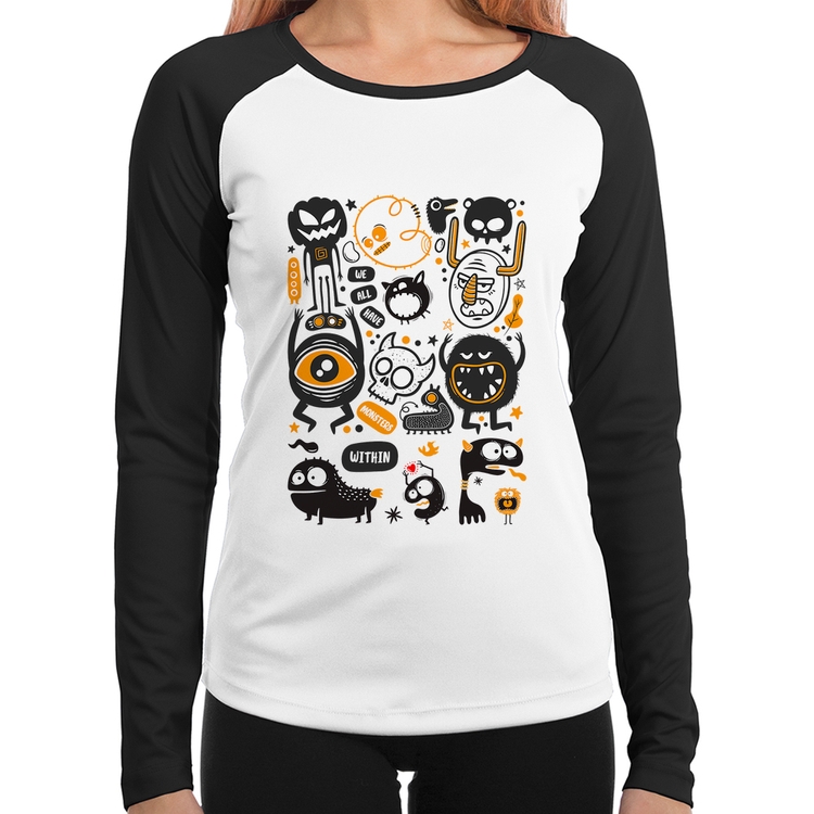 Baby Look Raglan We all have monsters within Manga Longa