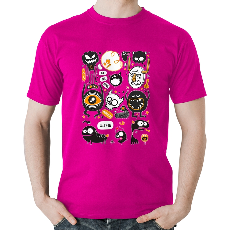 Camiseta Algodão We all have monsters within - Rosa