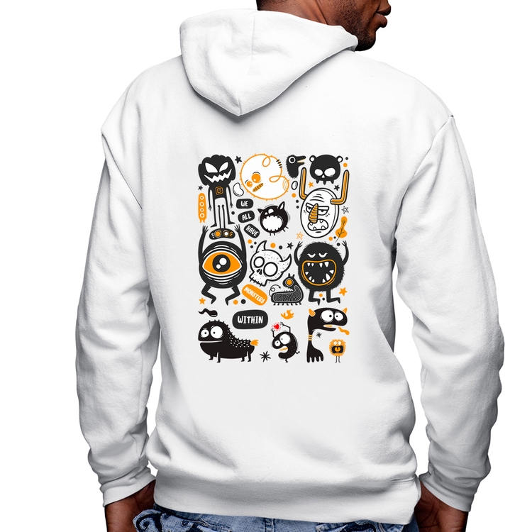 Blusa Moletom We all have monsters within Masculina com Capuz e Zíper - Branca