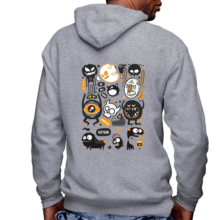Blusa Moletom We all have monsters within Masculina com Capuz e Zíper - Mescla