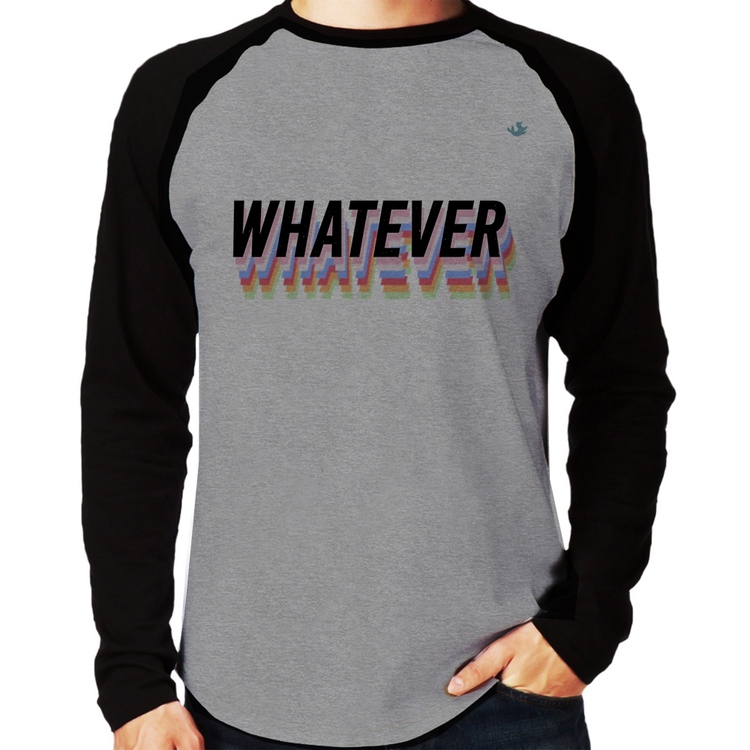 Camiseta Raglan Whatever Manga Longa - Cinza/Preto