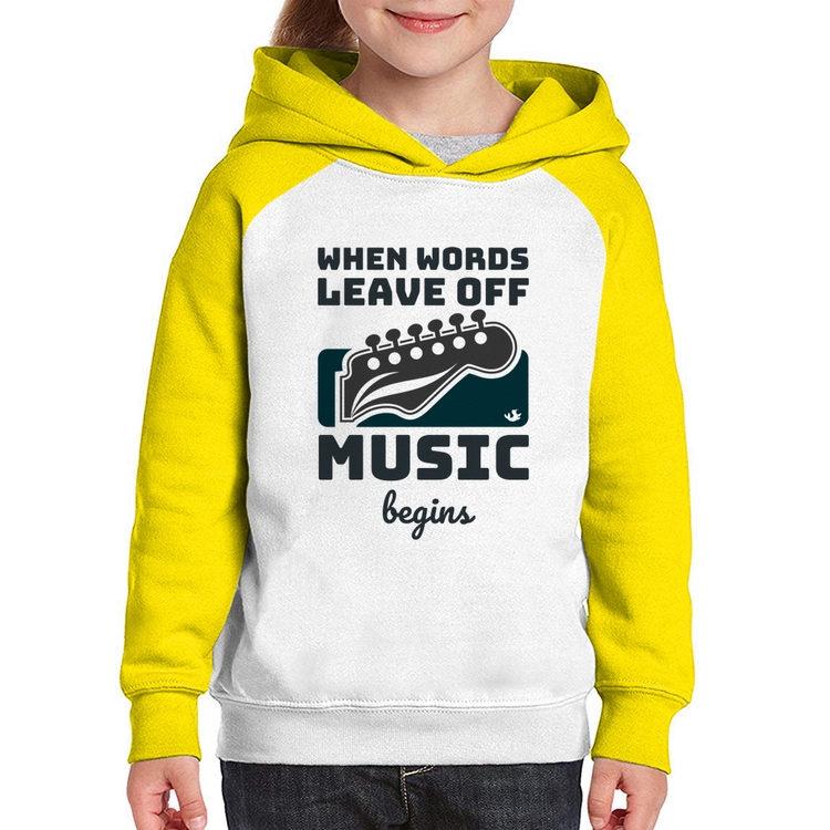 Moletom Infantil When words leave off music begins - Branco/Amarelo