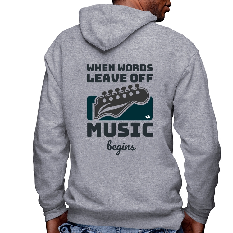 Blusa Moletom When words leave off music begins Masculina com Capuz e Zíper - Mescla