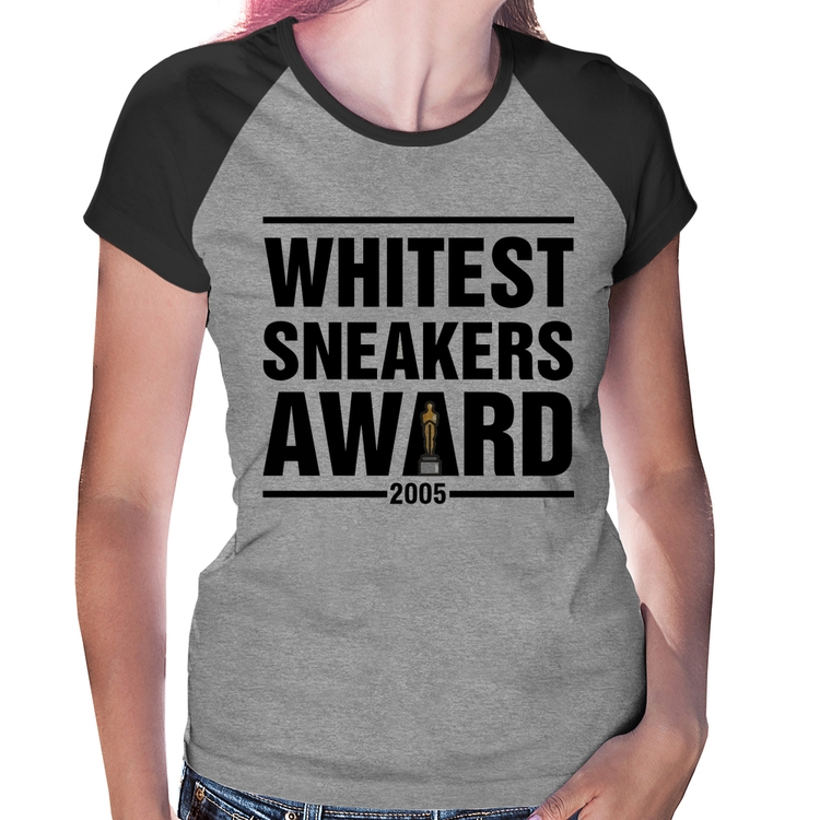 Baby Look Raglan Whitest Sneakers Awards - Cinza/Preto