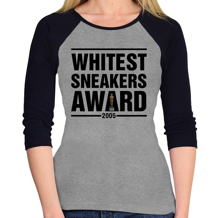 Baby Look Raglan Whitest Sneakers Awards Manga 3/4 - Cinza/Preto