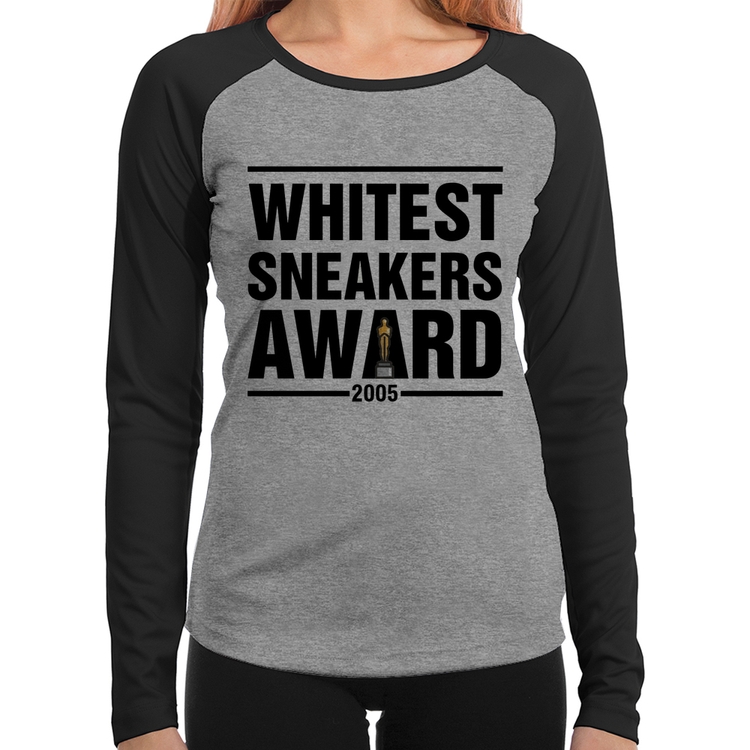Baby Look Raglan Whitest Sneakers Awards Manga Longa - Cinza/Preto