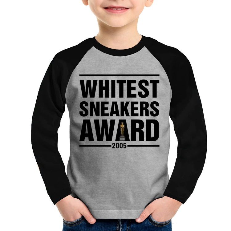 Camiseta Raglan Infantil Whitest Sneakers Awards Manga Longa - Cinza/Preto