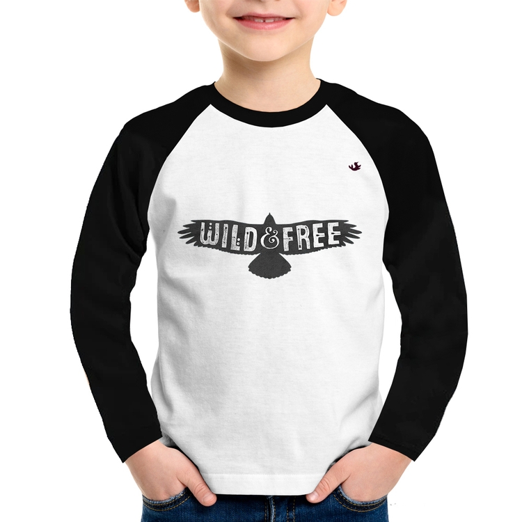 Camiseta Raglan Infantil Wild and Free Manga Longa