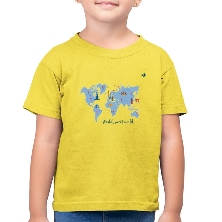 Camiseta Algodão Infantil World sweet world - Amarelo Canário