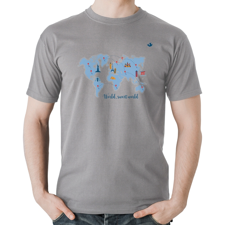 Camiseta Algodão World sweet world - Cinza