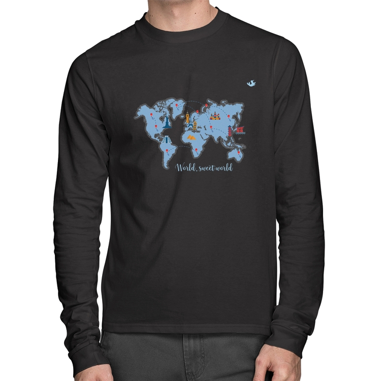 Camiseta Algodão World sweet world Manga Longa