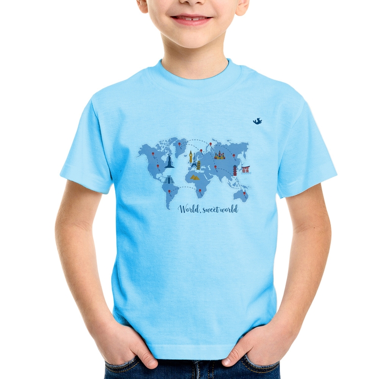 Camiseta Infantil World sweet world - Azul Bebê