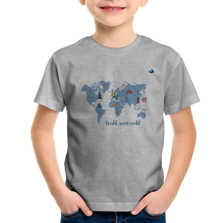 Camiseta Infantil World sweet world - Cinza
