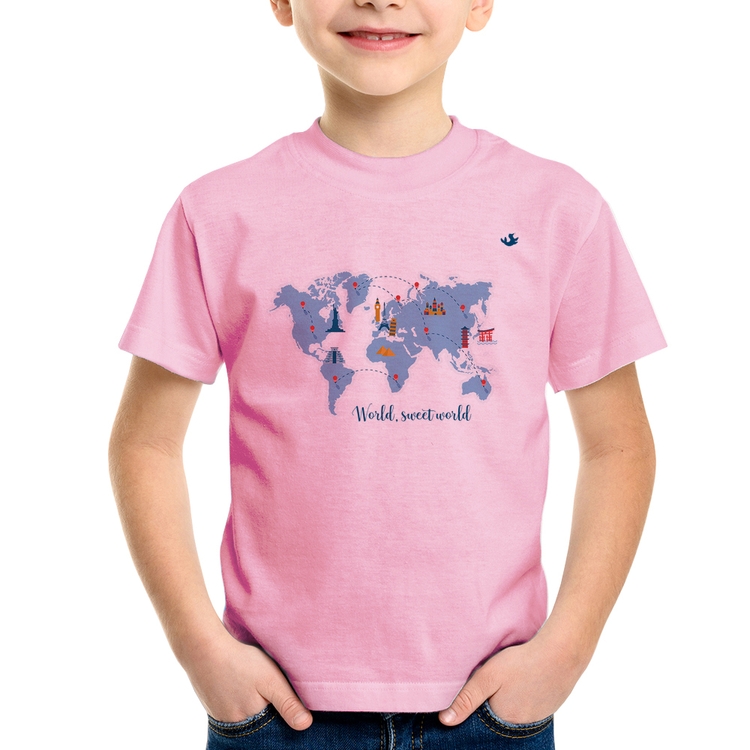 Camiseta Infantil World sweet world - Rosa Bebê