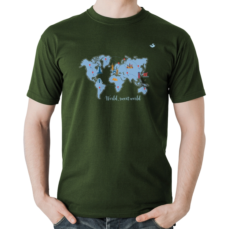 Camiseta Algodão World sweet world - Musgo