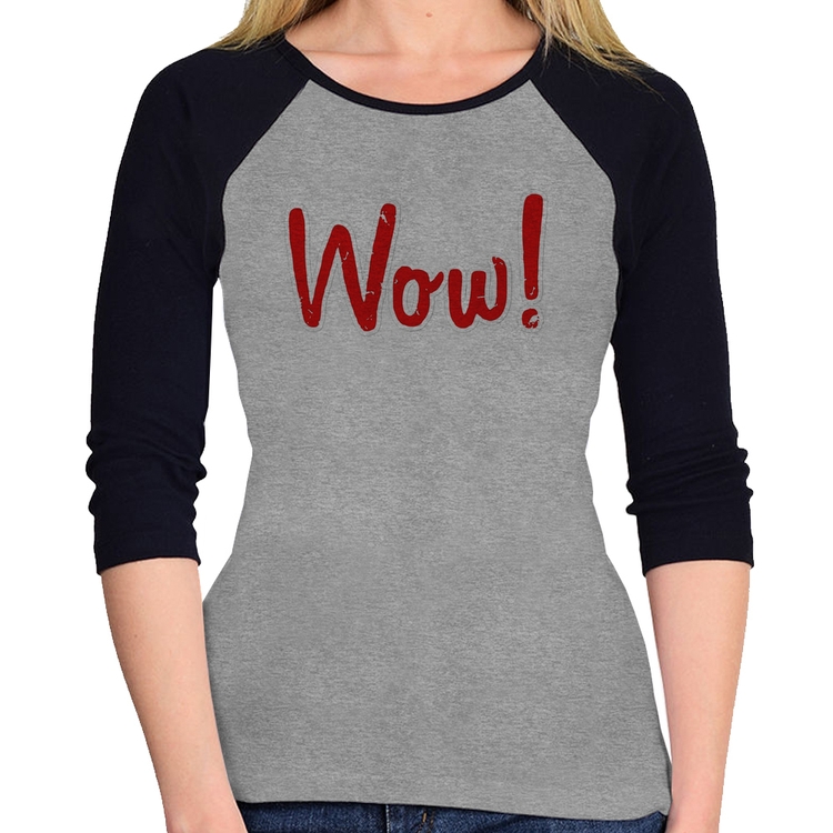 Baby Look Raglan Wow! Manga 3/4 - Cinza/Preto