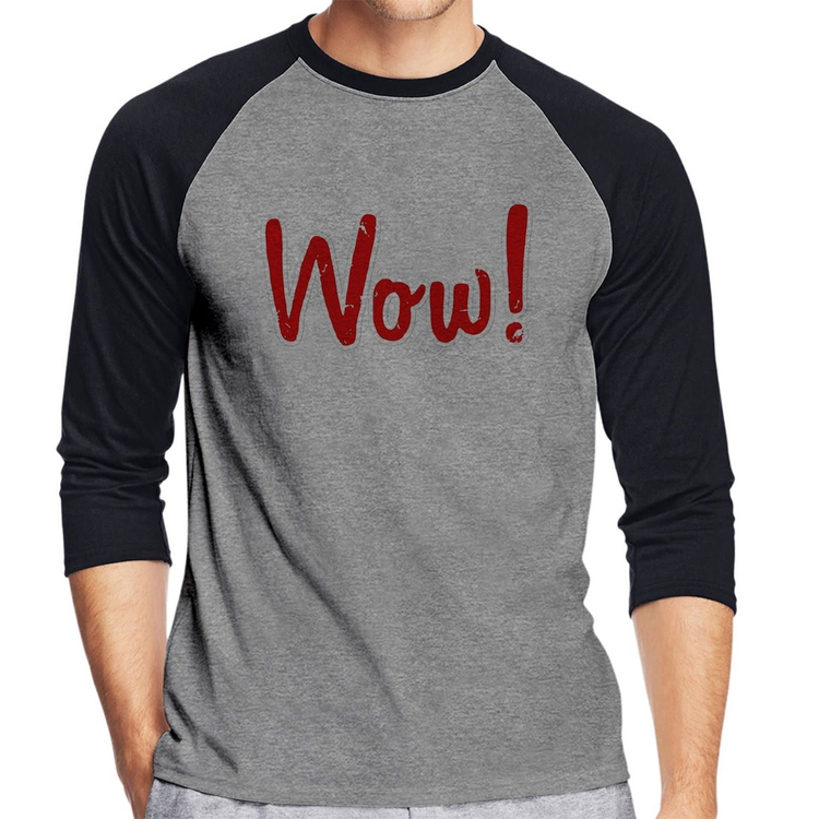 Camiseta Raglan Wow! Manga 3/4 - Cinza/Preto
