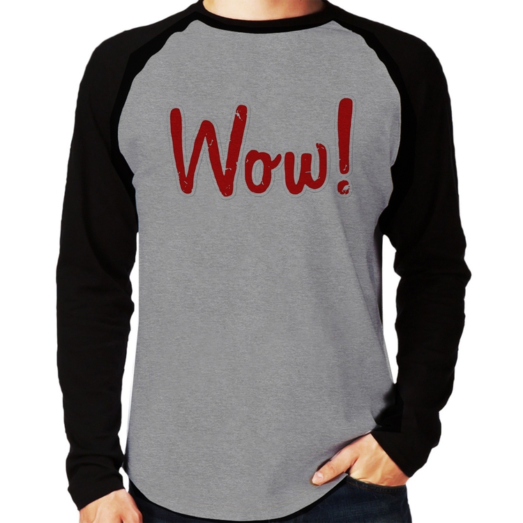 Camiseta Raglan Wow! Manga Longa - Cinza/Preto