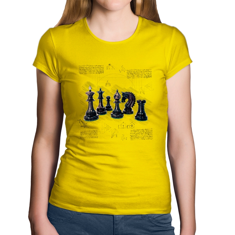 Baby Look Algodão Xadrez - Amarela