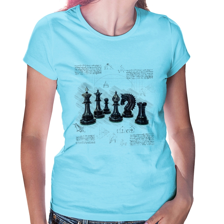 Baby Look Xadrez - Azul Bebê