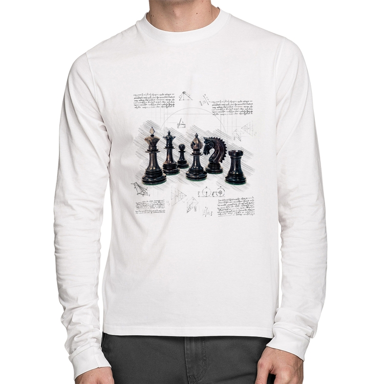 Camiseta Algodão Xadrez Manga Longa - Branca