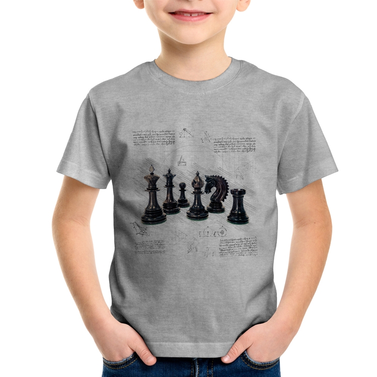 Camiseta Infantil Xadrez - Cinza