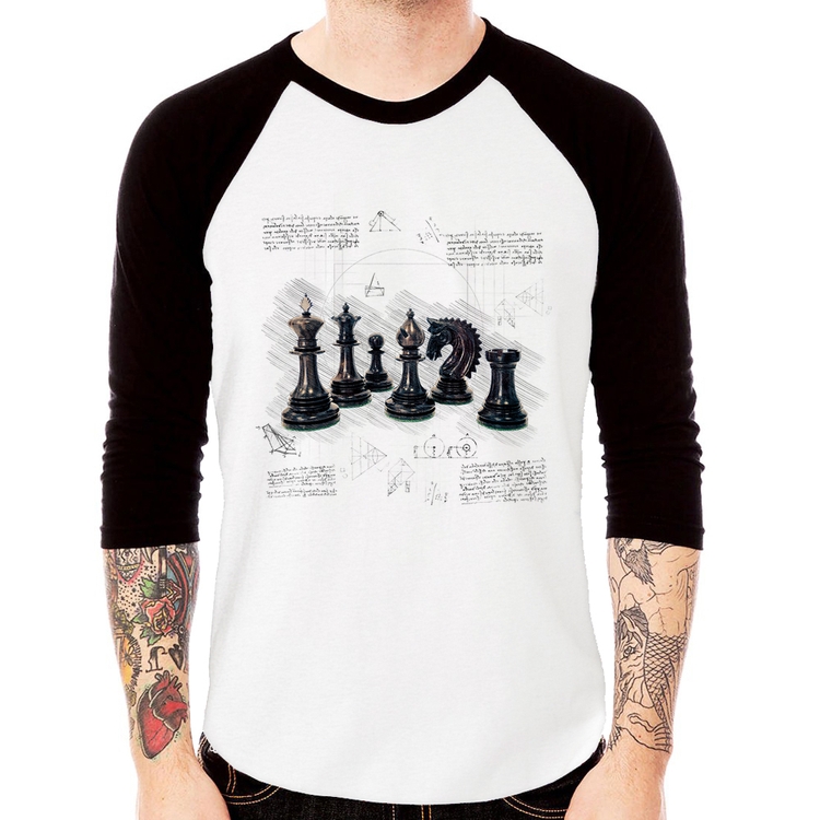 Camiseta Raglan Xadrez Manga 3/4