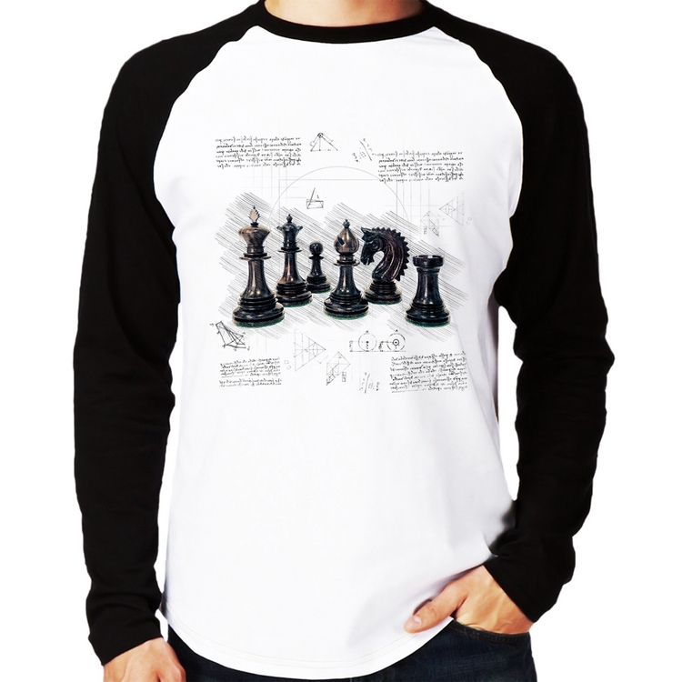 Camiseta Raglan Xadrez Manga Longa