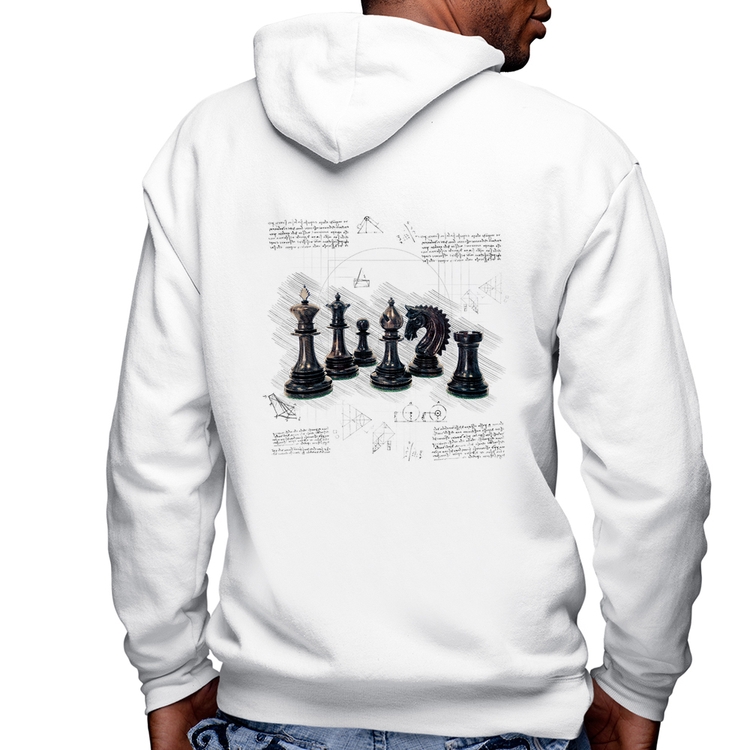 Blusa Moletom Xadrez Masculina com Capuz e Zíper - Branca