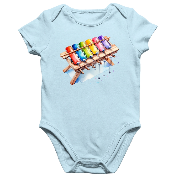 Body Bebê Algodão Xilofone - Azul Bebê
