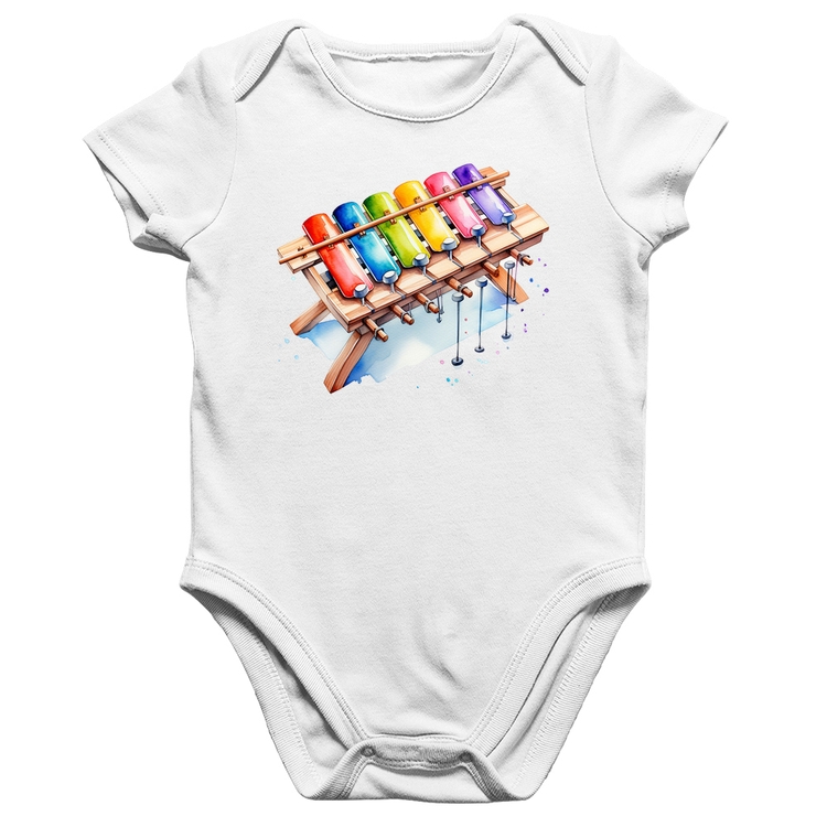Body Bebê Algodão Xilofone - Branco