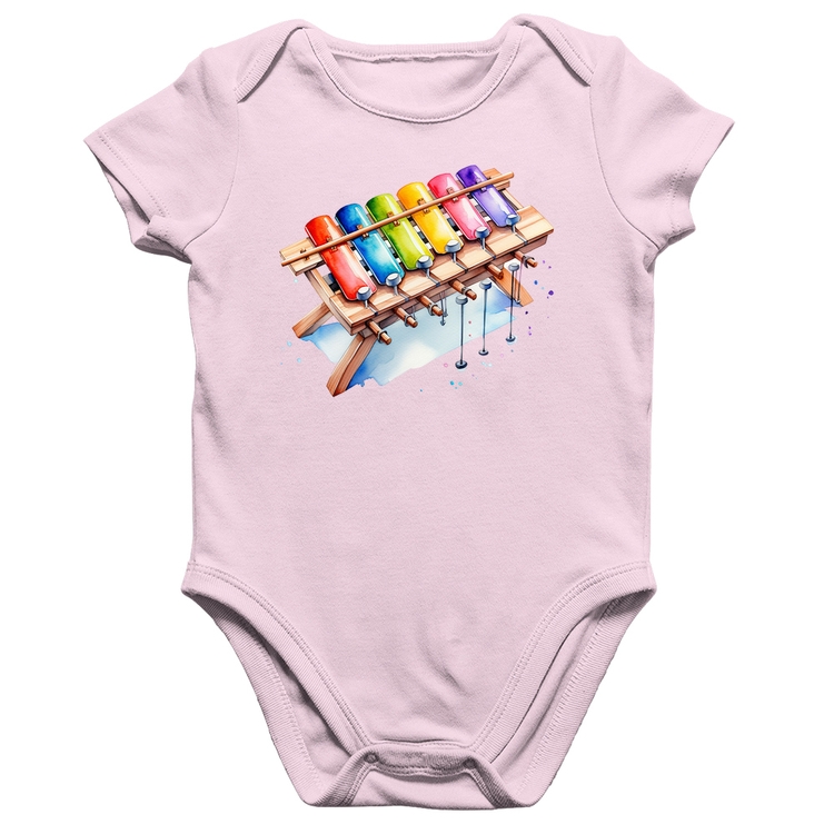 Body Bebê Algodão Xilofone - Rosa Bebê