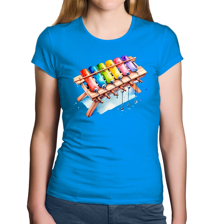 Baby Look Algodão Xilofone - Azul