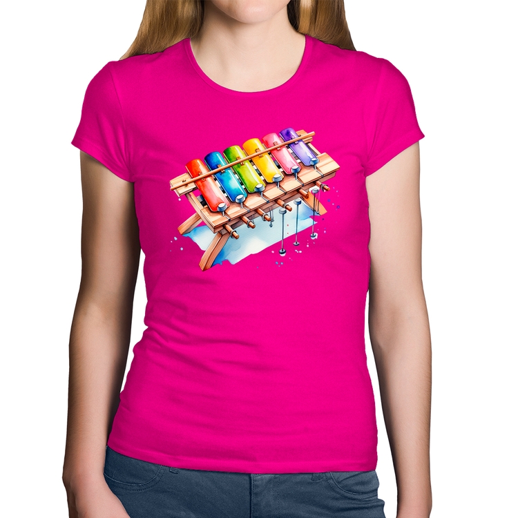 Baby Look Algodão Xilofone - Rosa