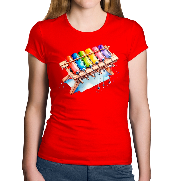 Baby Look Algodão Xilofone - Vermelha