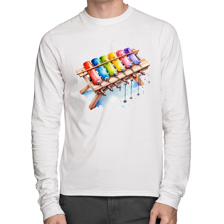 Camiseta Algodão Xilofone Manga Longa - Branca