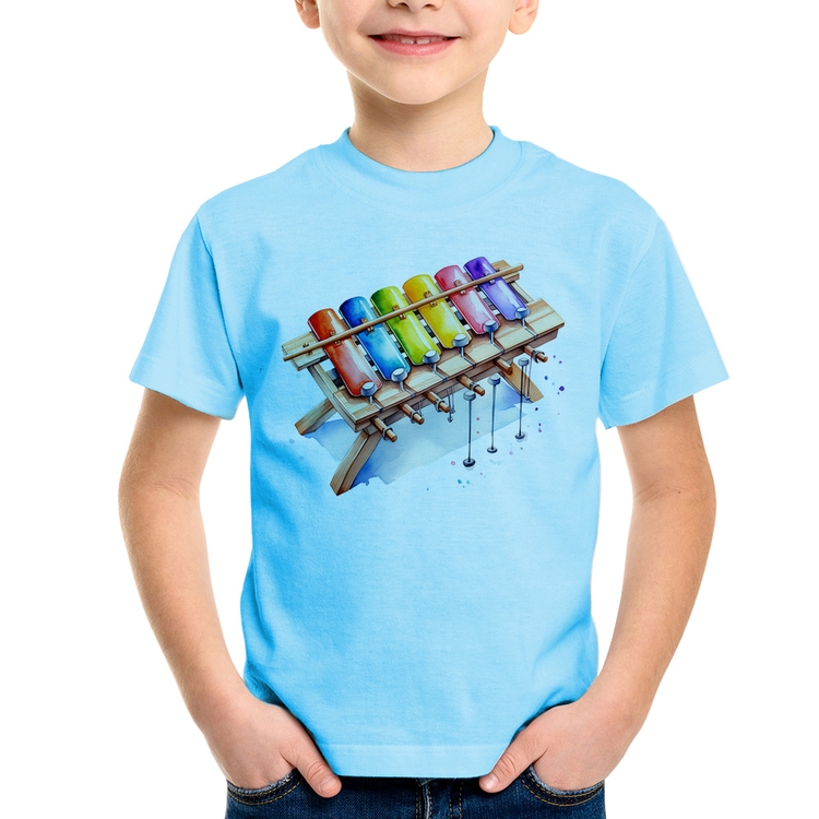 Camiseta Infantil Xilofone - Azul Bebê